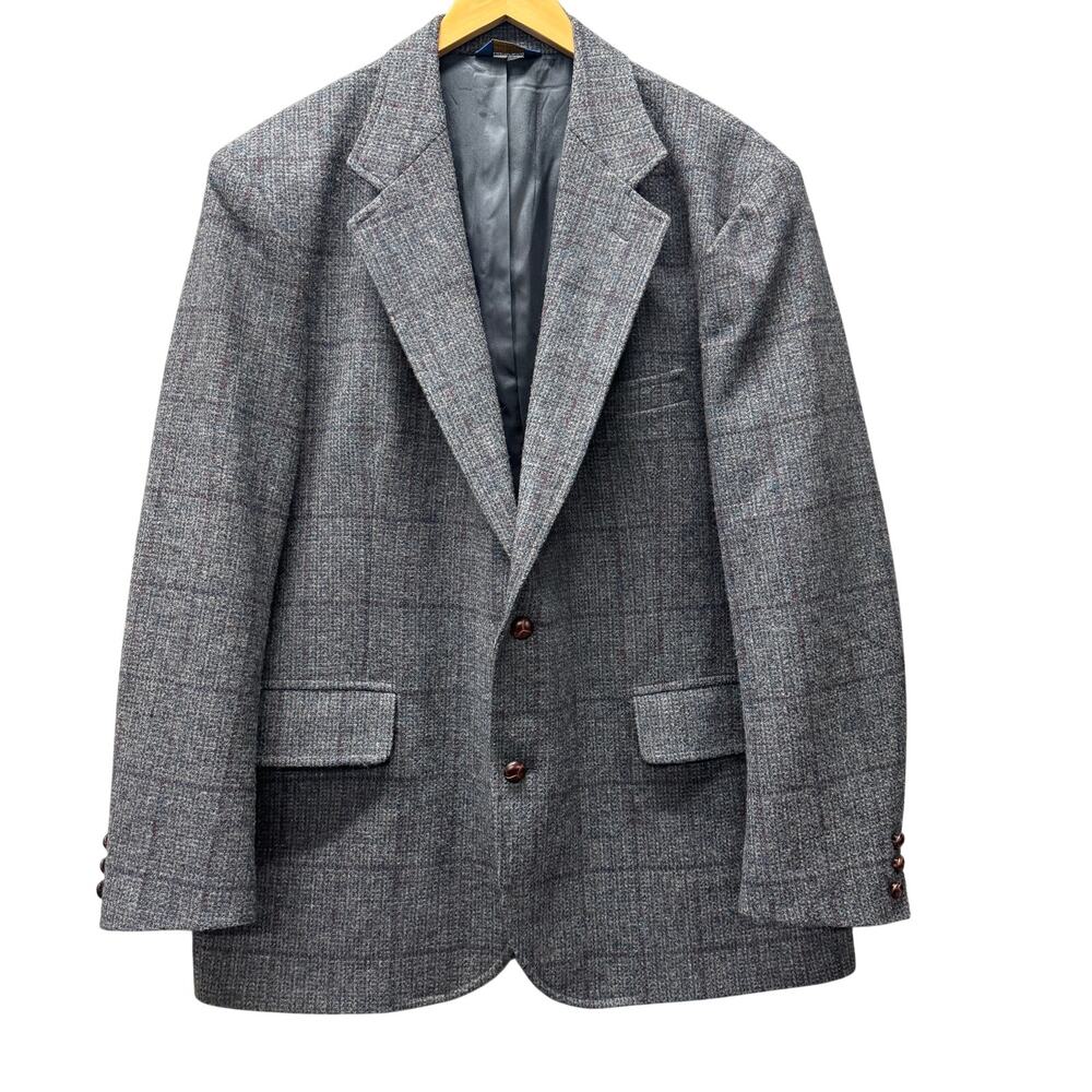 Vintage Pendleton‎ Tweed Blazer Virgin Wool Gray Blue Sport Coat USA Mens 46 L